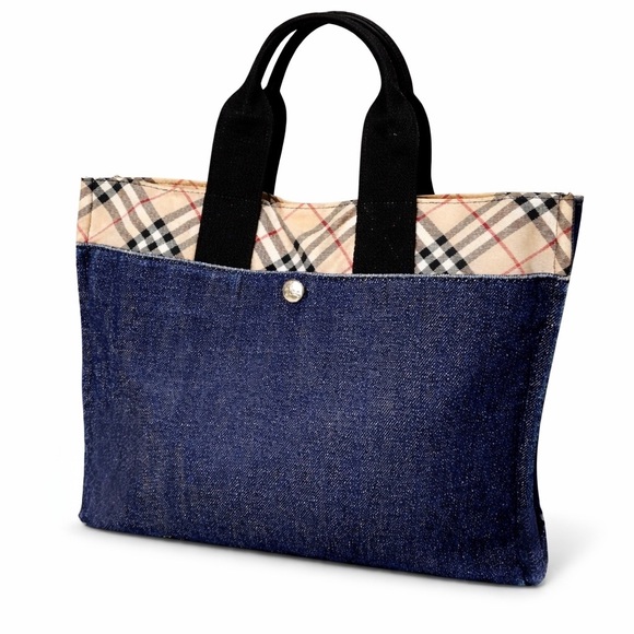 Burberry Blue Label Denim Tote Bag with Nova Check Interior